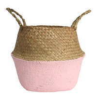 Seagrass Belly Storage Basket Shopping Bag Box Organizer Plant Pot Half Pink