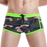 SEOBEAN Camo Printing Sexy Low Waist Swim Trunks for Men