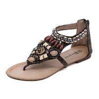Sequin Rhinestone Vintage Bohemia Flat Zipper Sandals