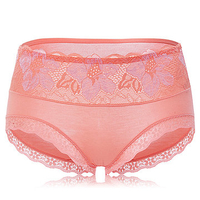 Sexy Breathable Embroidered Lace Waist Bamboo Fiber Mid Waist Panties For Women