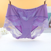 Sexy Breathable Modal Lace Hem Soft Panties Mid Waist Underwear For Women