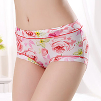 Sexy Breathable Printing Ice Silk Panties Mid Waist Underwear For Women