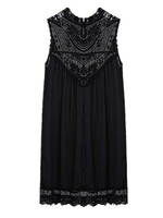 Sexy Chiffion Lace Insert Round Neck Sleeveless Women Mini Dress