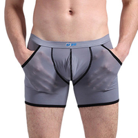 Sexy Compression Underwear Pockets Nylon Low Waist Breathable Long Boxers Briefs for Men