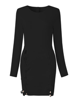 Sexy Cross Strap Bodycon Long Sleeve O-neck Women Dress