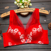 Sexy Deep Plunge Wireless Soft Breathable Gather Embroidered Bras