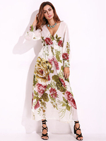 Sexy Deep V Flower Print Long Sleeve Maxi Dress For Women