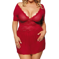 Sexy Deep V Lace Mesh Hollow Out Temptation Babydoll Dress For Women