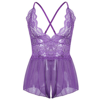 Sexy Deep V See Through Lace Open Crotch Backless Teddies For Women
