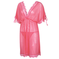 Sexy Deep V Transparent Mesh Temptation Babydoll Short Sleeve Nightdress For Women