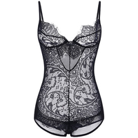 Sexy Depp Plunge Mesh Backless Unlined Hollow Out Teddies For Women