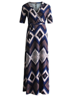 Sexy Digital Printed Big Hem V Neck Dresses For Women