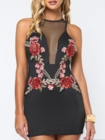 Sexy Embroidered Mesh Patchwork O-neck Sleeveless Women Mini Dress