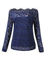 Sexy Fashion Women Strapless Collar Long Sleeved Slim Lace Top