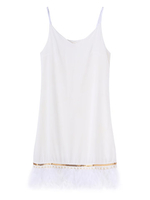 Sexy Feather Beige Women Spaghetti Strap Slip Dresses