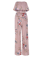 Sexy Floral Print Off-shoulder Wide Leg Slit Suit For Women