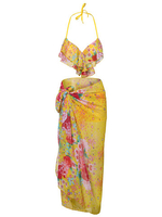 Sexy Halter Backless Flower Printing High Waisted Bathing Boyshort Three Pieces Swimwear