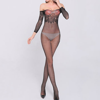 Sexy Hollow Out Lace Mesh Open Crotch Perspective Off Shoulder Babystocking For Women