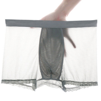 Sexy Ice Silk Transparent Stripes Printing Boxer Briefs for Men