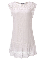 Sexy Lace Crochet Sleeveless Transparent White Women Mini Dress