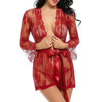 Sexy Lace Embroidered Hollow Out Seducing Kimono Nightwear For Women