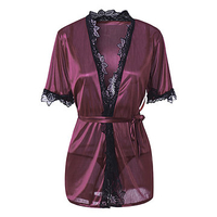 Sexy Lace Hem Silky Smooth Kimono Bathrobe Nightwear