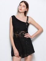 Sexy Lace Hollow One Shoulder Sleeveless Mini Dress For Women