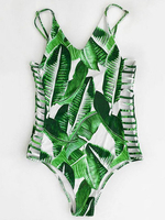 Sexy Leaf Printed Backless Hollow Bathing Swimsuits