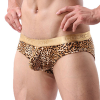 Sexy Leopard Printing Breathable Low Rise Hip Lifting U Convex Briefs for Men