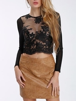 Sexy Long Sleeves Embroidered Lace Women Crop Top