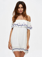 Sexy Print Embroidery Off Shoulder Women Dresses