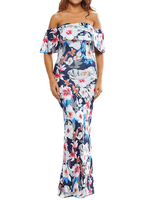 Sexy Print Off-shoulder Flouncing Bodycon Maxi Dress For Women