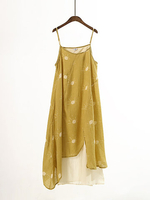 Sexy Print Spaghetti Strap Sleeveless Fake Two Pieces Women Dresses
