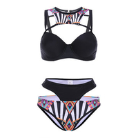 Sexy Push Up High Neck Gather Patchwork High Waist Bikini Sets For Women