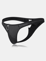 Sexy Ring Breathable Mesh Nylon Solid Color Thongs Underwear for Men