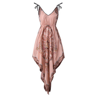 Sexy Ruffled Deep Plunge Asymmetrical Silk Hanging Dress Pajamas For Women