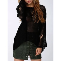 Sexy See-through Hollow Long Sleeves O-neck Women Sweater