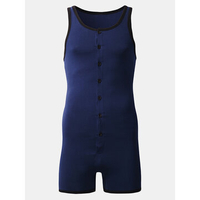Sexy Sleepwear Cotton One Piece Siamese Vest Home Body Sculpting Pajamas for Men
