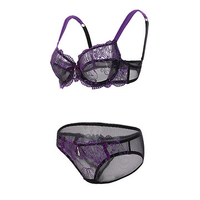 Sexy Ultra Thin Lace-trim Mesh Embroidery Transparent Bow Bras Set
