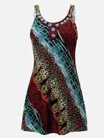 Sexy V Neck Sleeveless Strap Bohemia Printed Beach Mini Dress