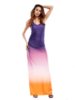 Sexy Women Bohemian Gradient Printed Fold O-Neck Maxi Dress