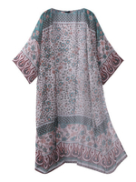 Sexy Women Floral Printed Half Sleeve Cover Ups Beach Chiffon Kimono