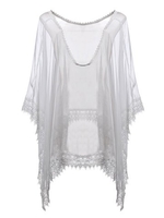 Sexy Women Half Sleeve Yarn Crochet Stitching Smock Beach Mini Dress