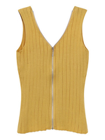 Sexy Women Knitted V-Neck Zipper Pure Color Tank Tops