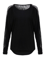 Sexy Women Plus Size O Neck Lace Splice Long Sleeve T-shirt