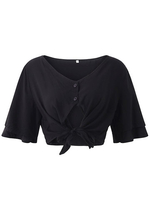 Sexy Women Short Sleeve V-Neck Hollow Short Blouses