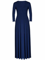 Sexy Women V Neck Solid Pleated Maxi Evening Party Dress