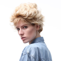 Short Wave Synthetic Hair Wig Women Flax Yellow High-Temperature Wigs 20cm