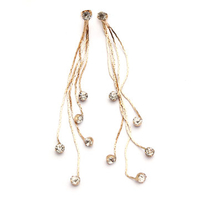Simple Earrings Alloy Rhinestone Long Tassel Women Earrings