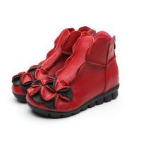 SOCOFY Flower Soft Leather Ankle Vintage Zipper Flat Boots